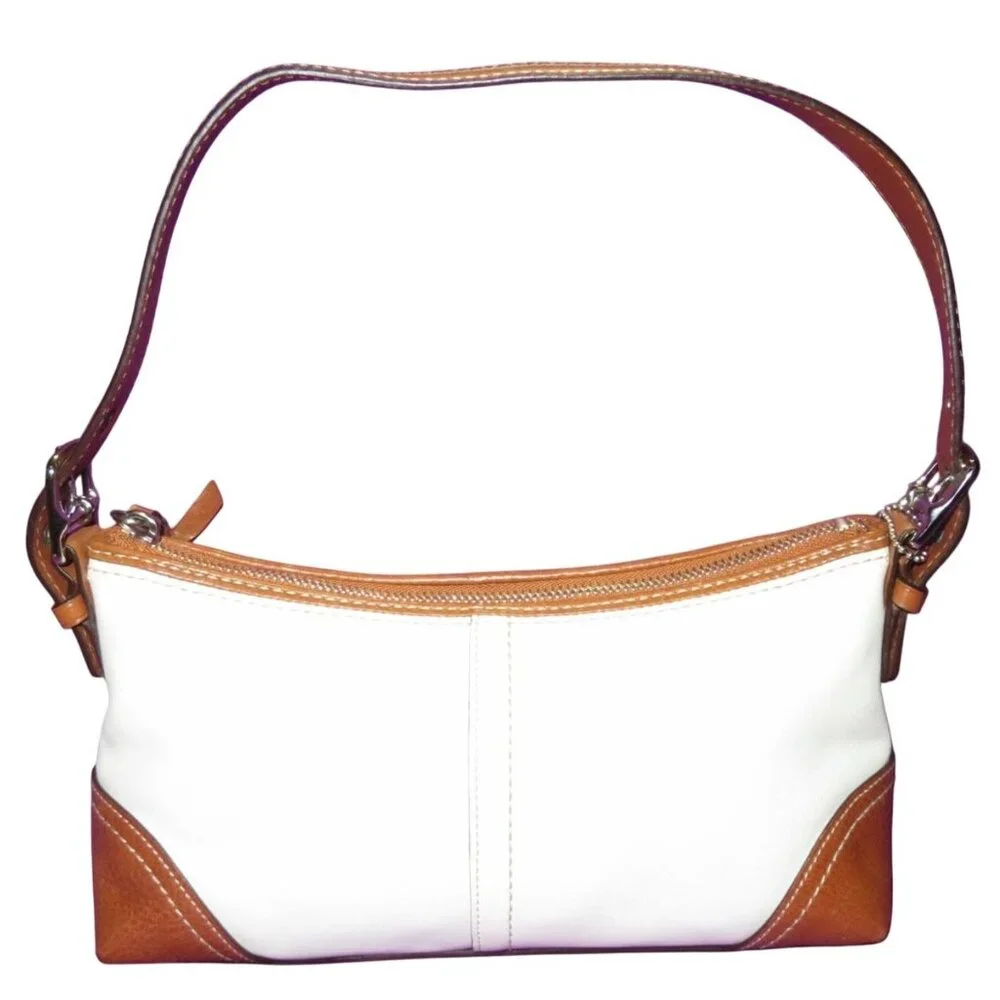 Coach 2007 Hamptons Cream & Tan Leather Demi Bag Baguette - Picture 3 of 13